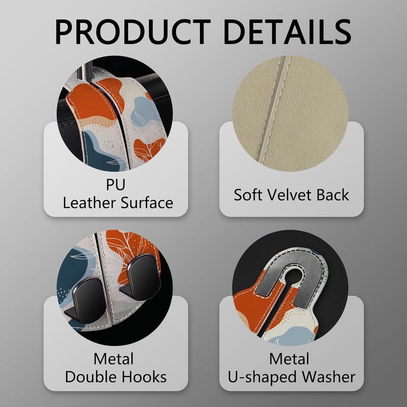 Blusabaca 2PCS Car Seat Back Storage Headrest Hooks, Abstract Leaves Purse Holder Bags Hanger, PU Leather Double Metal Hook for Backseat Organizer, Women Car Accessories Organization - Image 4